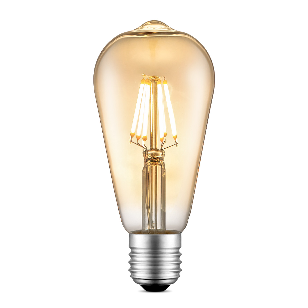 Edison Vintage LED filament lichtbron Drop - Amber - ST64 Deco - Retro LED lamp - 6.4/6.4/14cm - geschikt voor E27 fitting - Dimbaar - 6W 660lm 2700K - warm wit licht